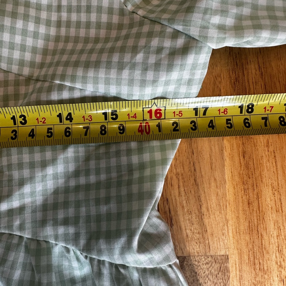 SHEIN Light Green‎ White Gingham Puff Sleeve Blouse size Large - Picture 8 of 10